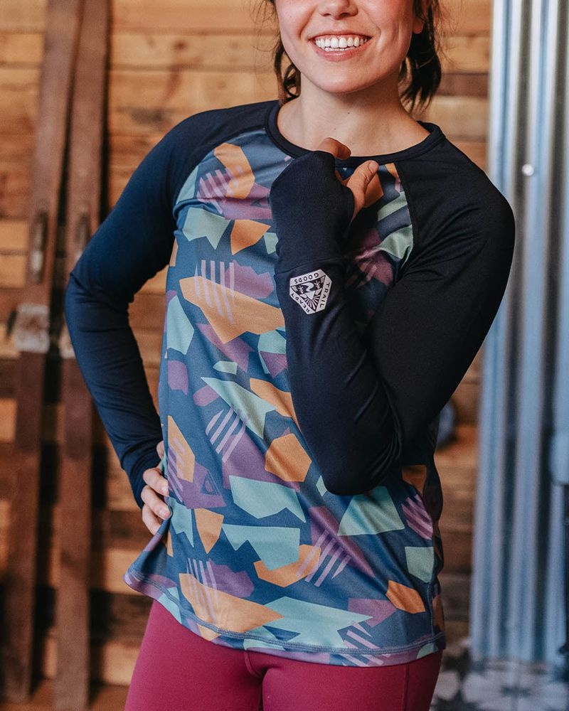 Koszulka Passenger River Recycled Base Layer LS Damskie Jasny Niebieskie Camo | Polska-MCLUHP603