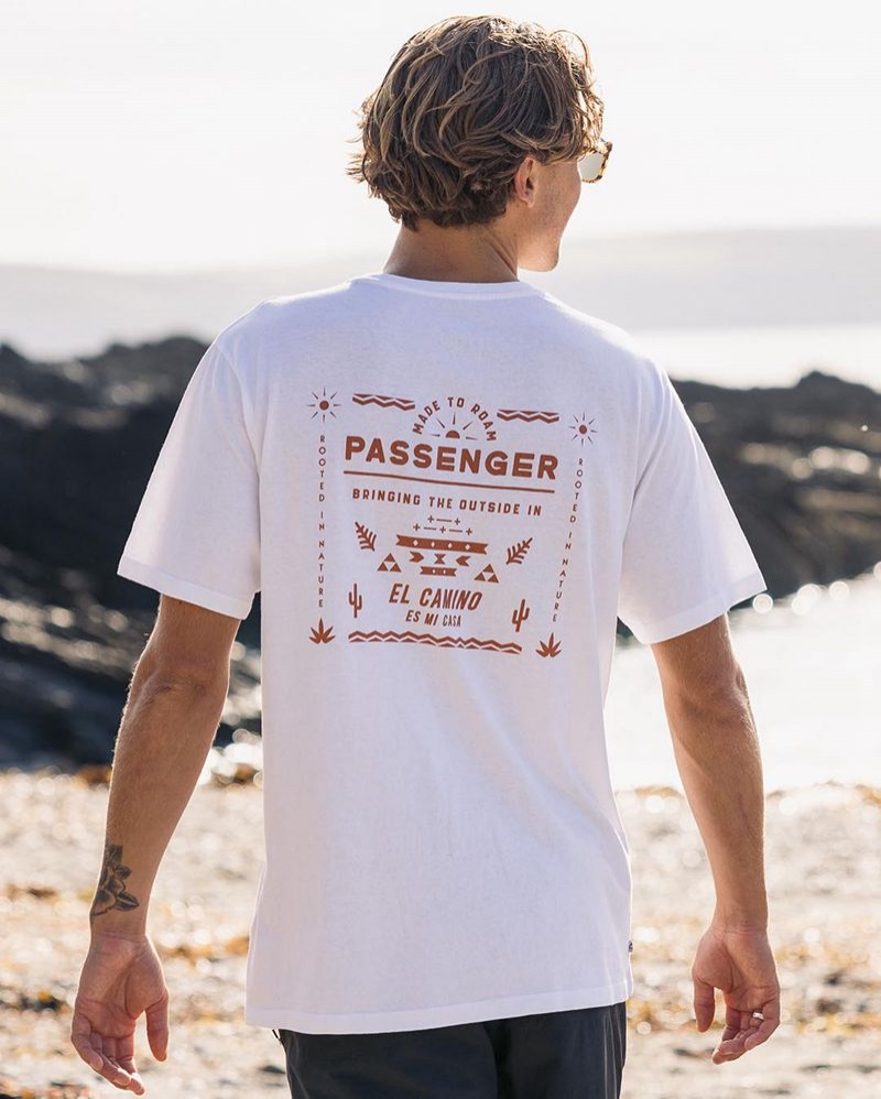 Koszulka Passenger Roam Free Recycled Bawełniane Męskie Białe | Polska-BTIJAW064