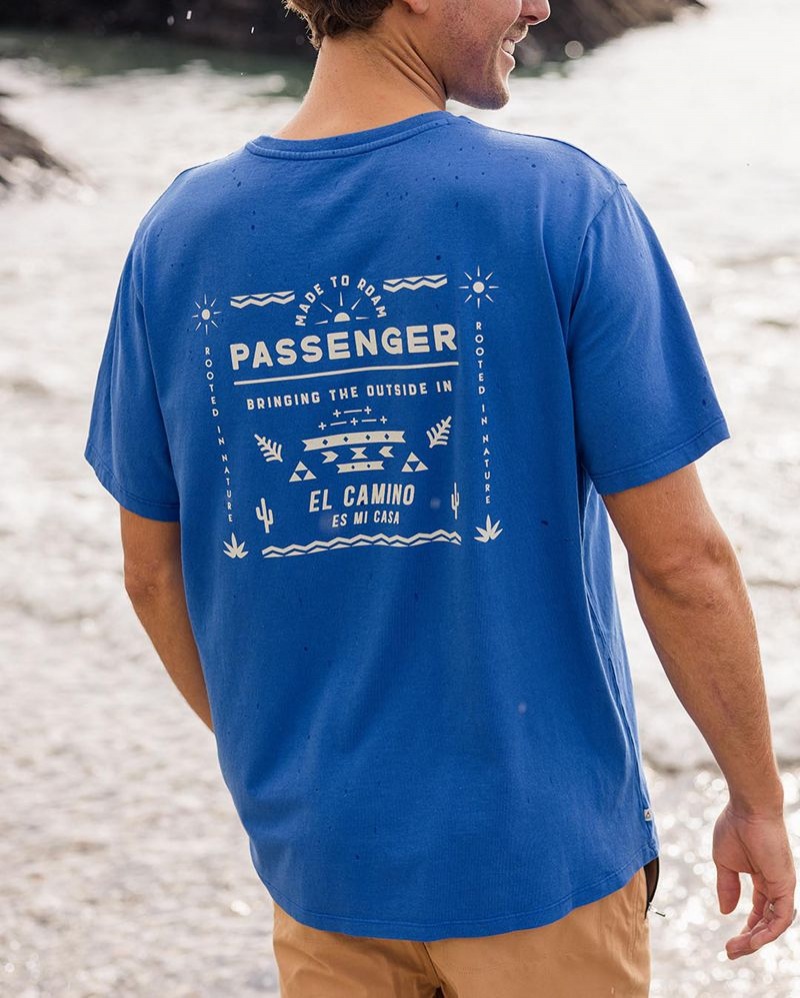 Koszulka Passenger Roam Free Recycled Bawełniane Męskie Niebieskie | Polska-HDKQFJ012