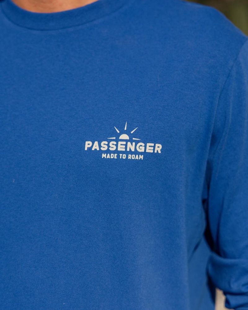 Koszulka Passenger Roam Free Recycled Bawełniane LS Męskie Niebieskie | Polska-EUMVTO043