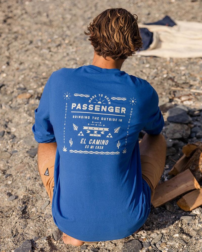 Koszulka Passenger Roam Free Recycled Bawełniane LS Męskie Niebieskie | Polska-EUMVTO043