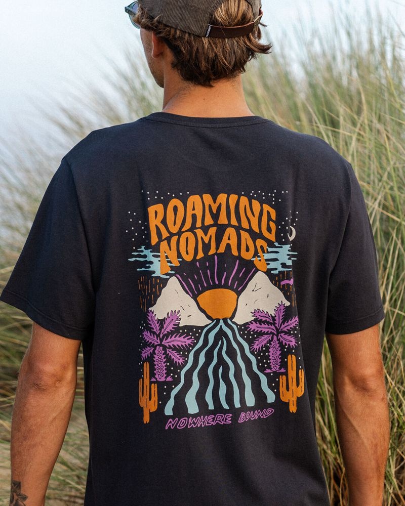 Koszulka Passenger Roaming Nomads Recycled Bawełniane Męskie Czarne | Polska-LGKHYA360