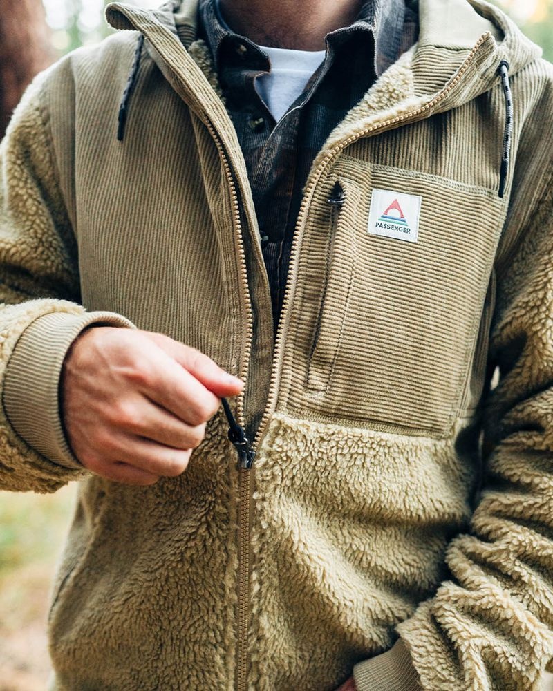 Runo Passenger Adventure Recycled Deep-Pile Sherpa Męskie Khaki | Polska-QCPWZO249