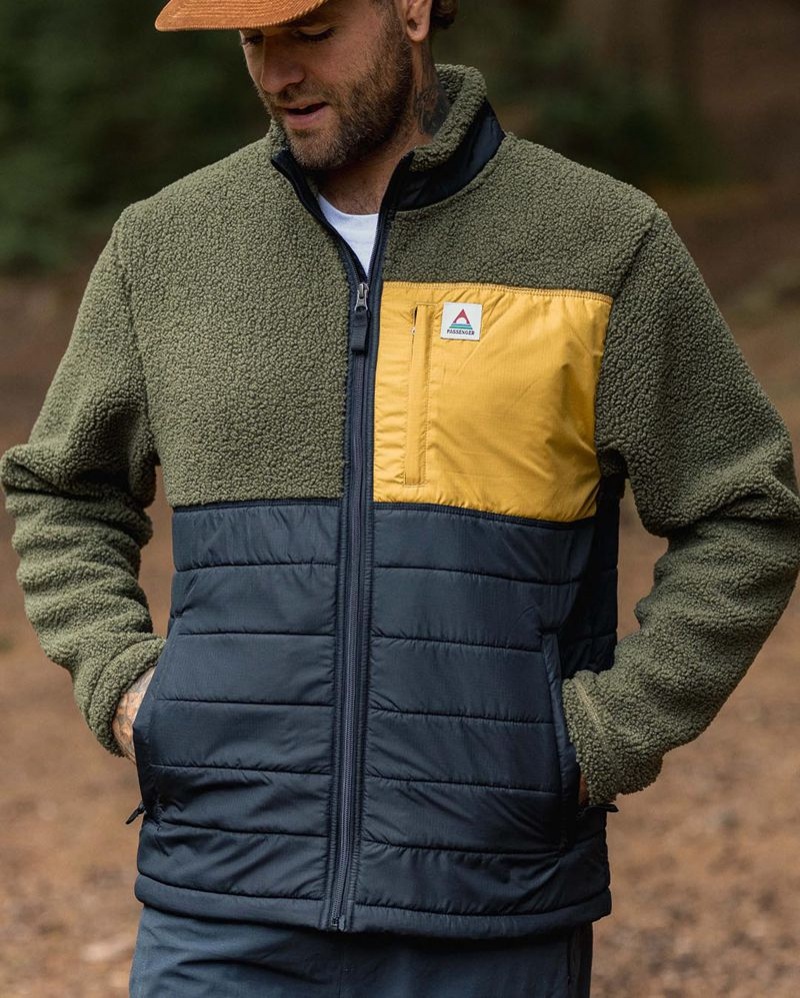 Runo Passenger Born Explorer Recycled Polar-Podszewką Sherpa Męskie Khaki | Polska-NKYJTQ683