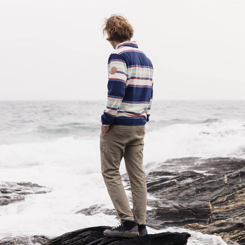 Runo Passenger Canyon Recycled Polar Pullover Męskie Granatowe Paski | Polska-QXMPLI391