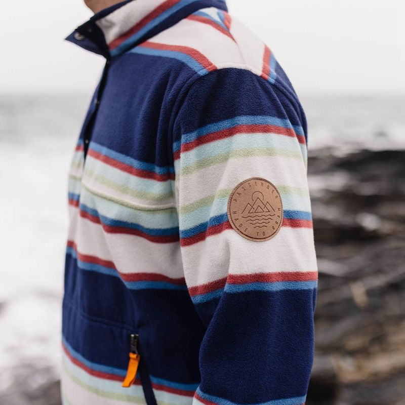 Runo Passenger Canyon Recycled Polar Pullover Męskie Granatowe Paski | Polska-QXMPLI391