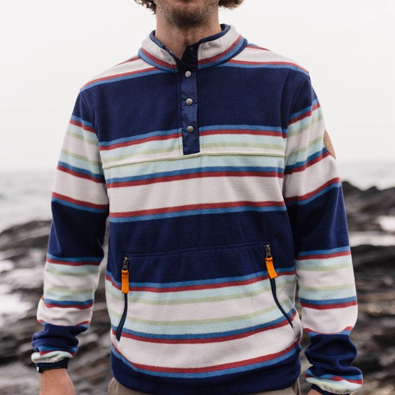Runo Passenger Canyon Recycled Polar Pullover Męskie Granatowe Paski | Polska-QXMPLI391
