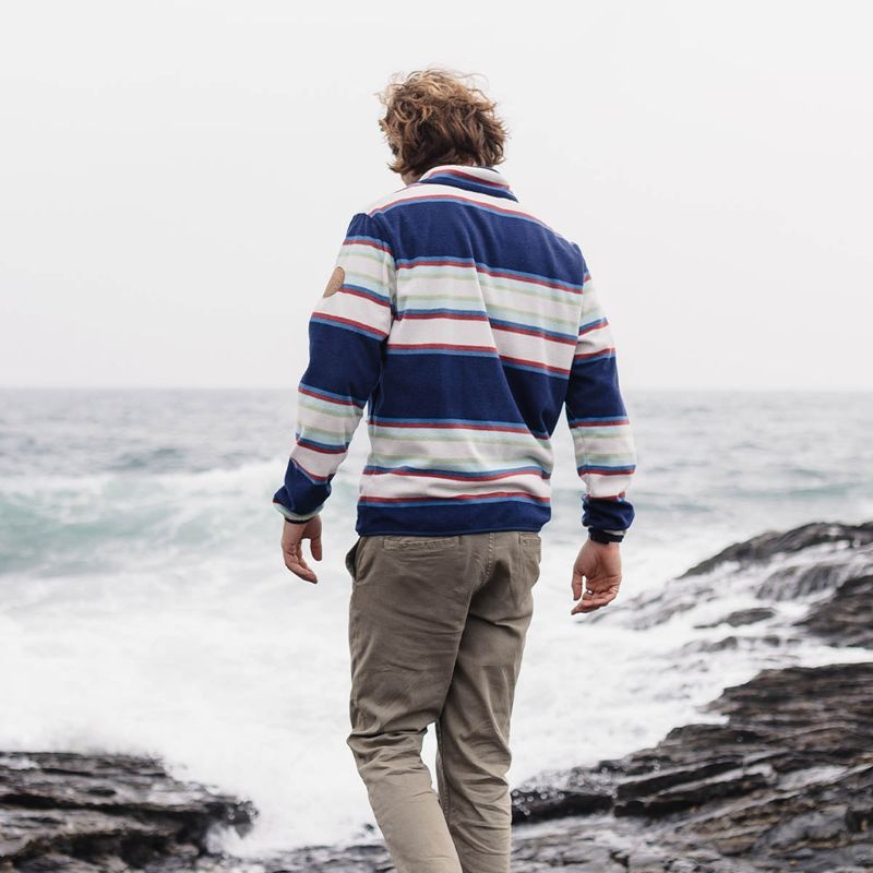 Runo Passenger Canyon Recycled Polar Pullover Męskie Granatowe Paski | Polska-QXMPLI391
