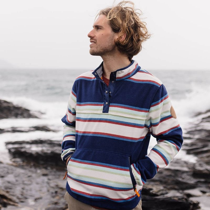 Runo Passenger Canyon Recycled Polar Pullover Męskie Granatowe Paski | Polska-QXMPLI391