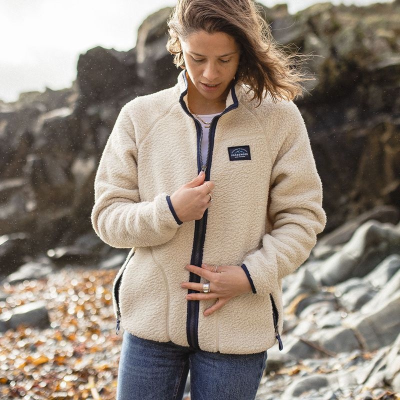 Runo Passenger Fairbanks Full Zip Recycled Sherpa Damskie Oatmeal | Polska-TZNQWE728