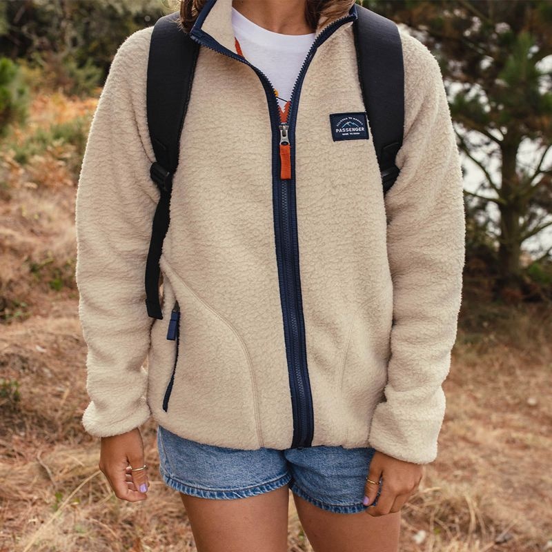 Runo Passenger Fairbanks Full Zip Recycled Sherpa Damskie Oatmeal | Polska-TZNQWE728