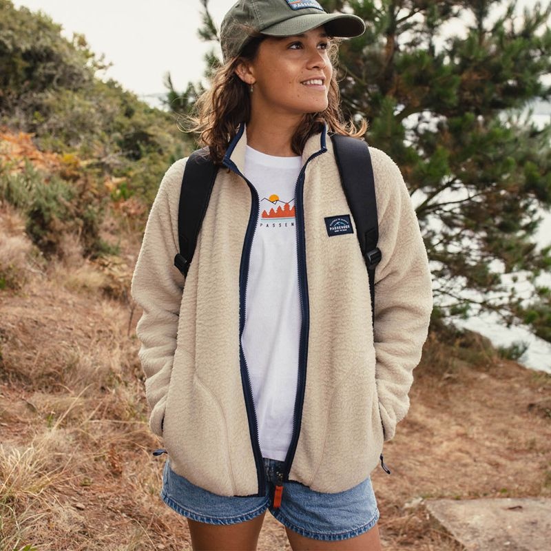 Runo Passenger Fairbanks Full Zip Recycled Sherpa Damskie Oatmeal | Polska-TZNQWE728