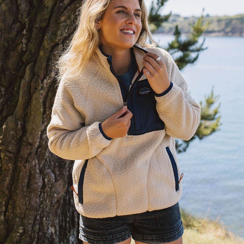 Runo Passenger Home 1/4 Zip Recycled Sherpa Damskie Oatmeal | Polska-CJQPWG384