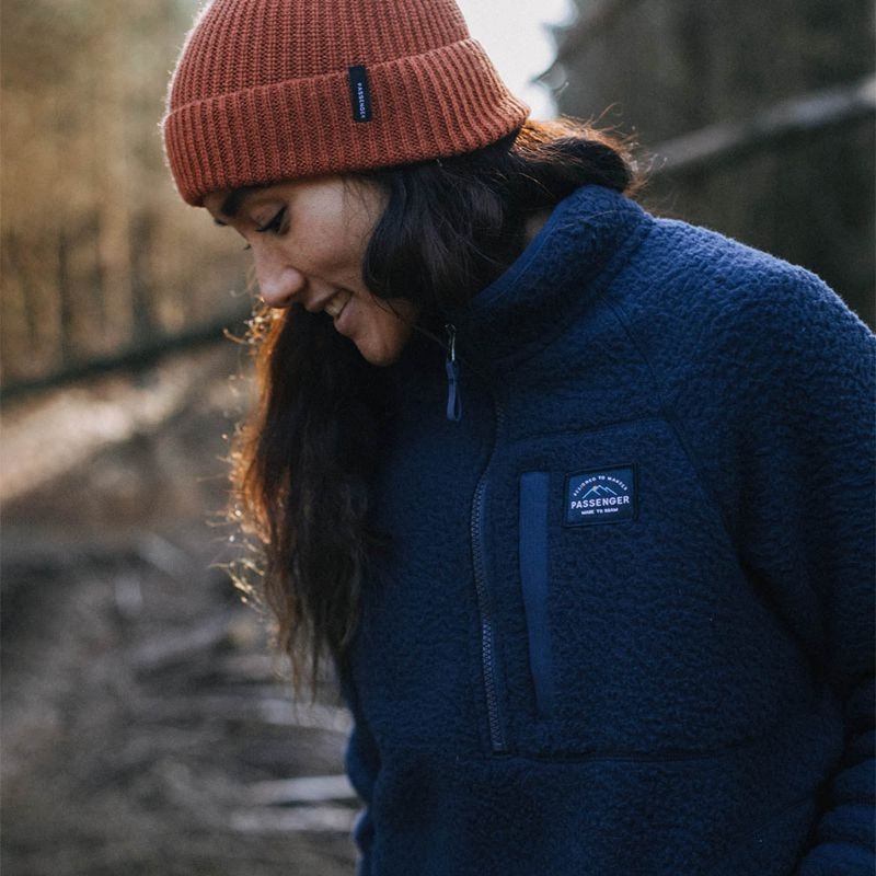 Runo Passenger Home 1/4 Zip Recycled Sherpa Damskie Granatowe | Polska-GQKWAB695