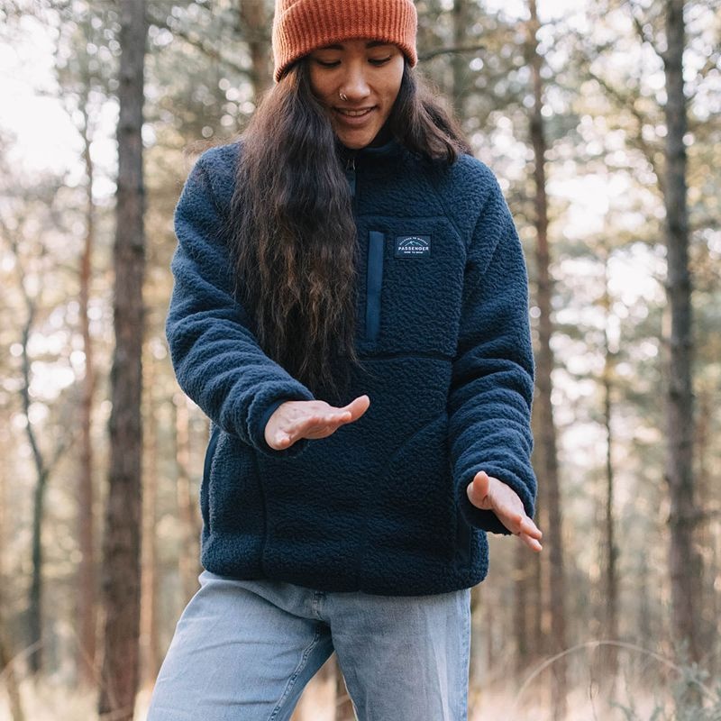 Runo Passenger Home 1/4 Zip Recycled Sherpa Damskie Granatowe | Polska-GQKWAB695