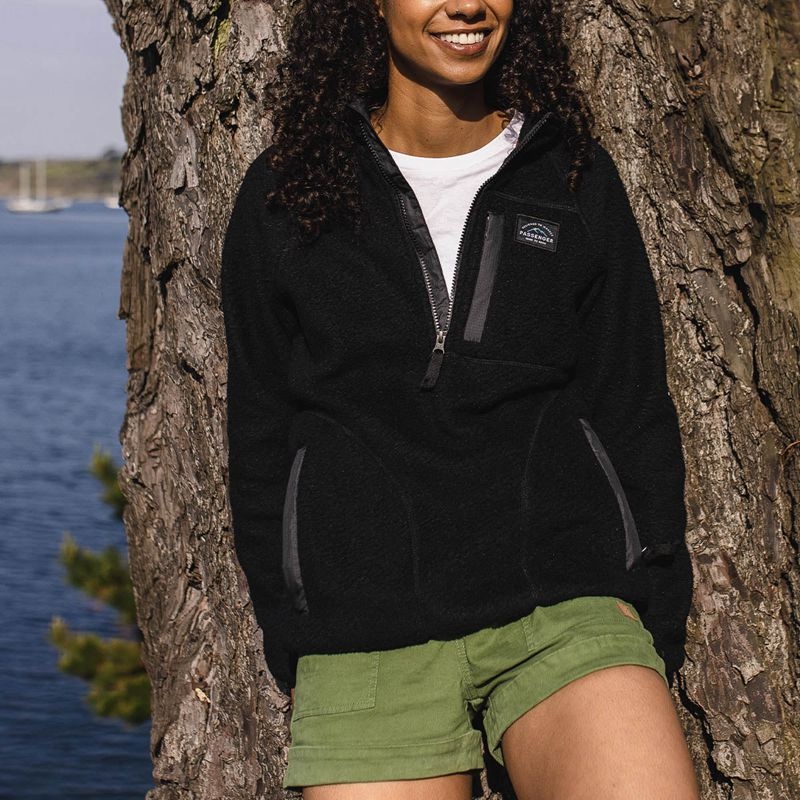 Runo Passenger Home 1/4 Zip Recycled Sherpa Damskie Czarne | Polska-WXRMSJ645