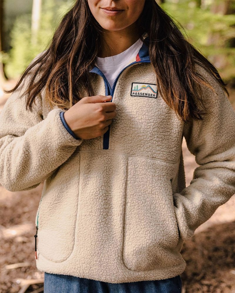 Runo Passenger Maine 2.0 1/2 Zip Recycled Sherpa Damskie Oatmeal | Polska-EZTMOU841