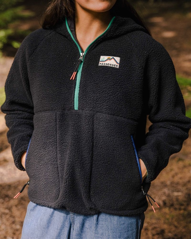 Runo Passenger Maine 2.0 1/2 Zip Recycled Sherpa Damskie Czarne | Polska-SDVZIG084