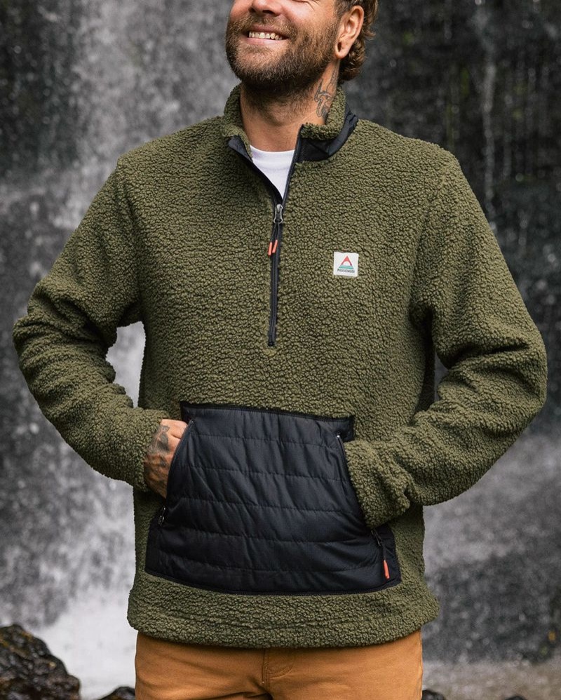 Runo Passenger Oceanside Recycled Polar-Podszewką Sherpa Męskie Khaki | Polska-EHWDOT564