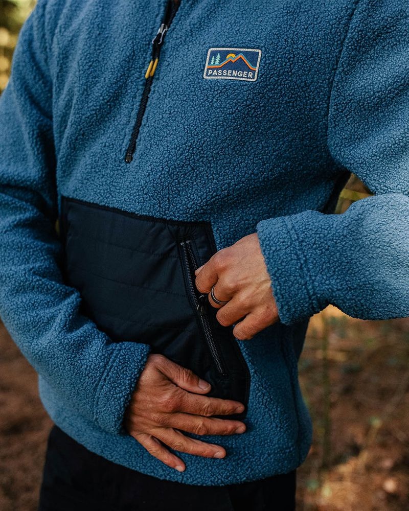 Runo Passenger Oceanside Recycled Polar-Podszewką Sherpa Męskie Niebieskie | Polska-WDEBNJ361
