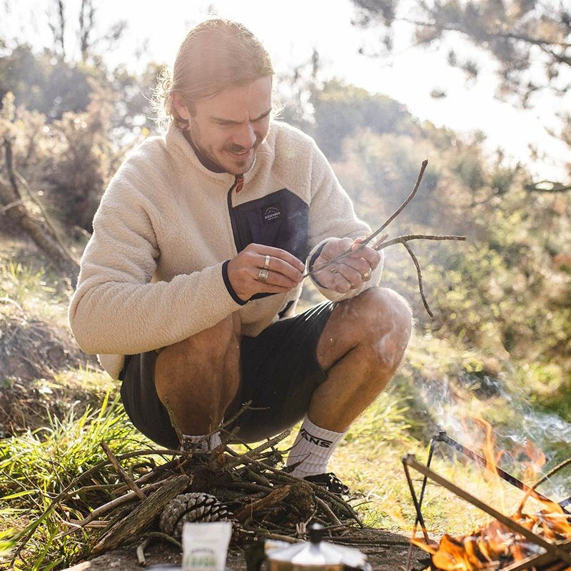 Runo Passenger Offgrid 1/4 Zip Recycled Sherpa Męskie Oatmeal/Navy | Polska-RUEDZL056