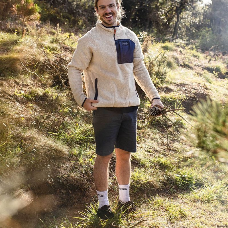 Runo Passenger Offgrid 1/4 Zip Recycled Sherpa Męskie Oatmeal/Navy | Polska-RUEDZL056