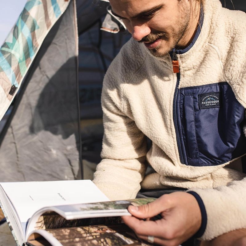 Runo Passenger Offgrid 1/4 Zip Recycled Sherpa Męskie Oatmeal/Navy | Polska-RUEDZL056
