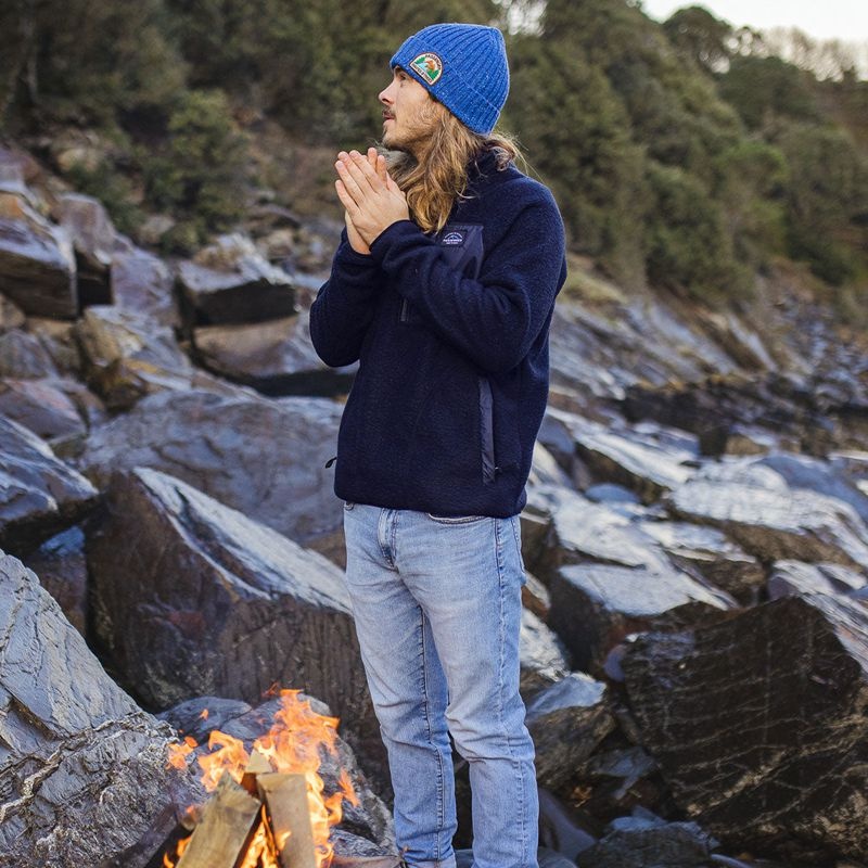 Runo Passenger Offgrid 1/4 Zip Recycled Sherpa Męskie Granatowe | Polska-EWPUDQ245