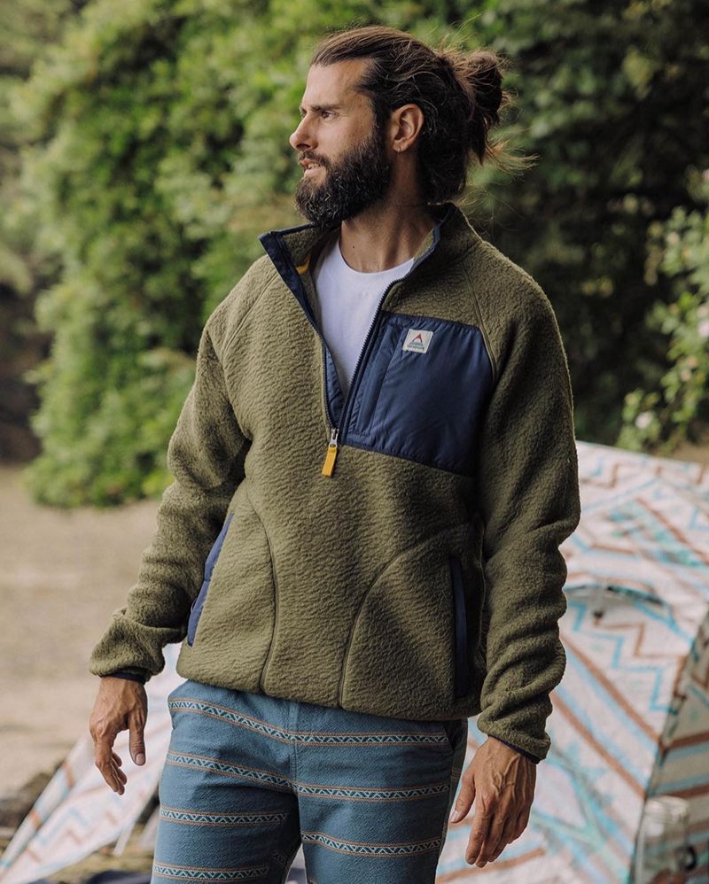 Runo Passenger Offgrid 1/4 Zip Recycled Sherpa Męskie Zielone | Polska-XORMWN926