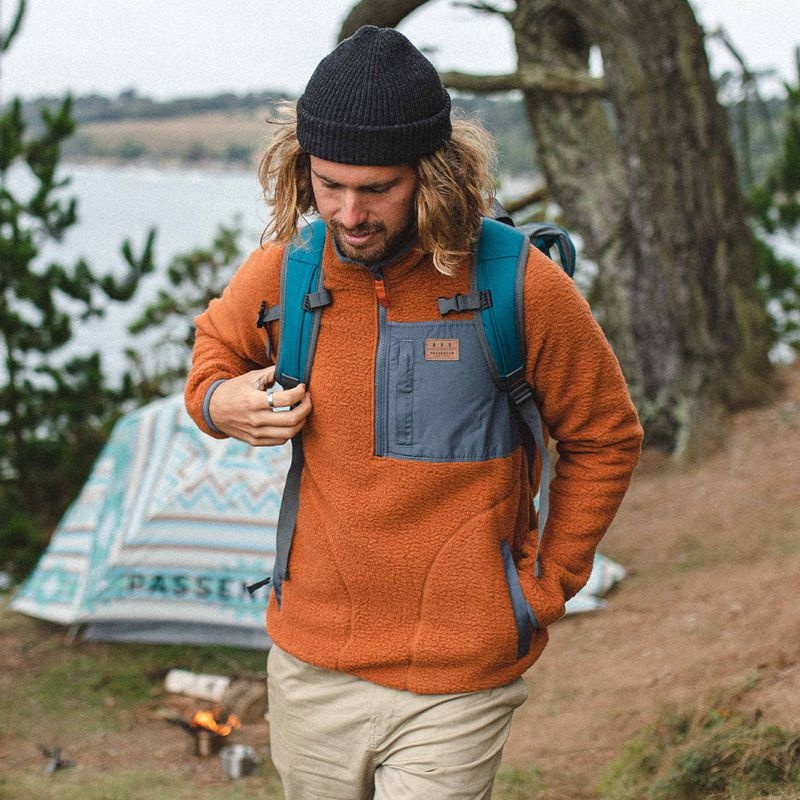Runo Passenger Offgrid 1/4 Zip Recycled Sherpa Męskie Pomarańczowe Brązowe | Polska-EFPRBI046