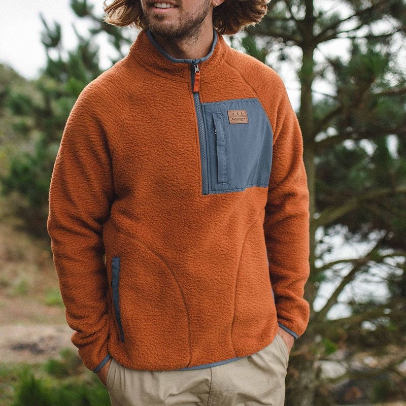 Runo Passenger Offgrid 1/4 Zip Recycled Sherpa Męskie Pomarańczowe Brązowe | Polska-EFPRBI046