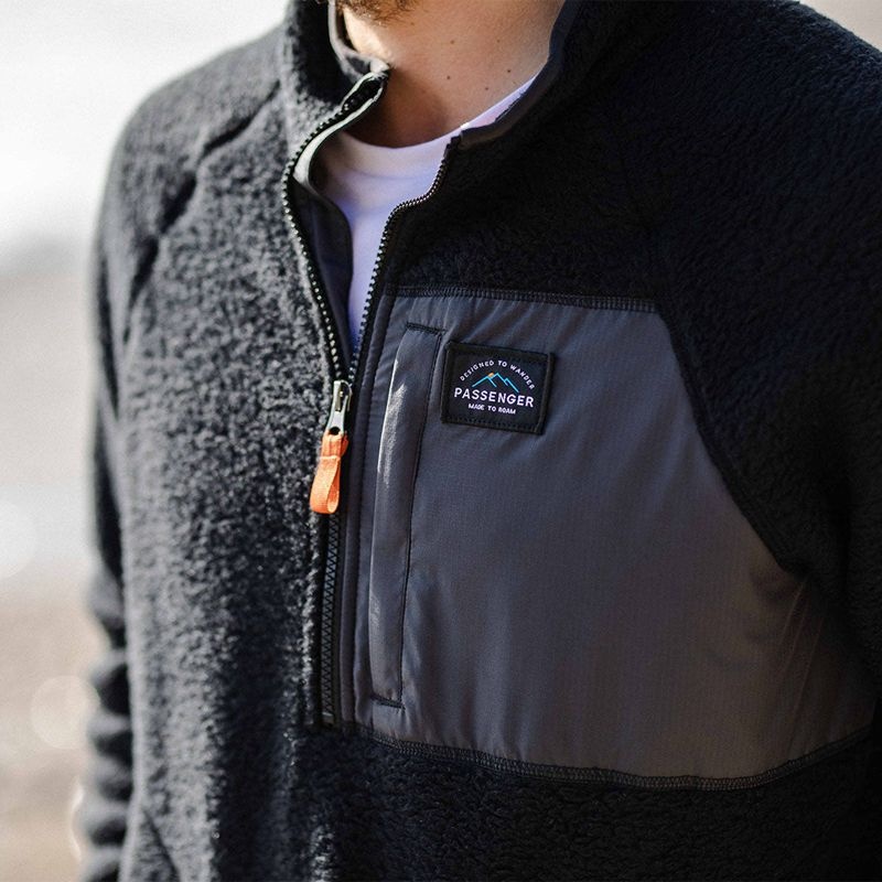Runo Passenger Offgrid 1/4 Zip Recycled Sherpa Męskie Czarne | Polska-OFWHCD341