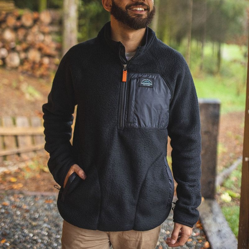 Runo Passenger Offgrid 1/4 Zip Recycled Sherpa Męskie Czarne | Polska-OFWHCD341