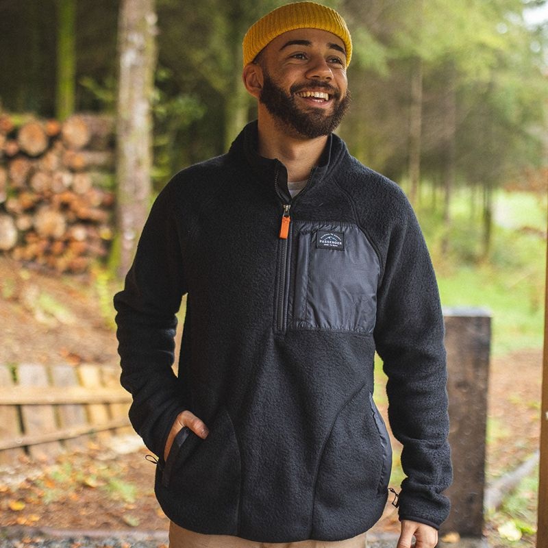 Runo Passenger Offgrid 1/4 Zip Recycled Sherpa Męskie Czarne | Polska-OFWHCD341