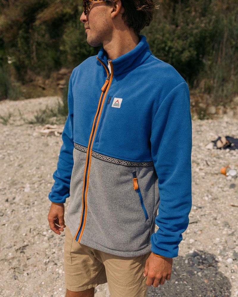 Runo Passenger Ridge Full Zip Recycled Polar Męskie True Blue/Grey Marl | Polska-UQZEAK153