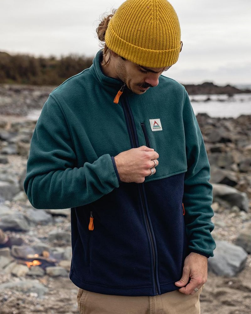 Runo Passenger Ridge Full Zip Recycled Polar Męskie Granatowe | Polska-LAIBPH573