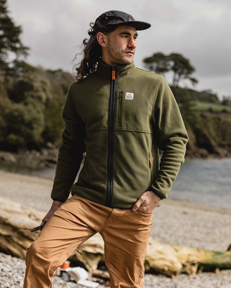 Runo Passenger Ridge Full Zip Recycled Polar Męskie Khaki | Polska-VODHJA641