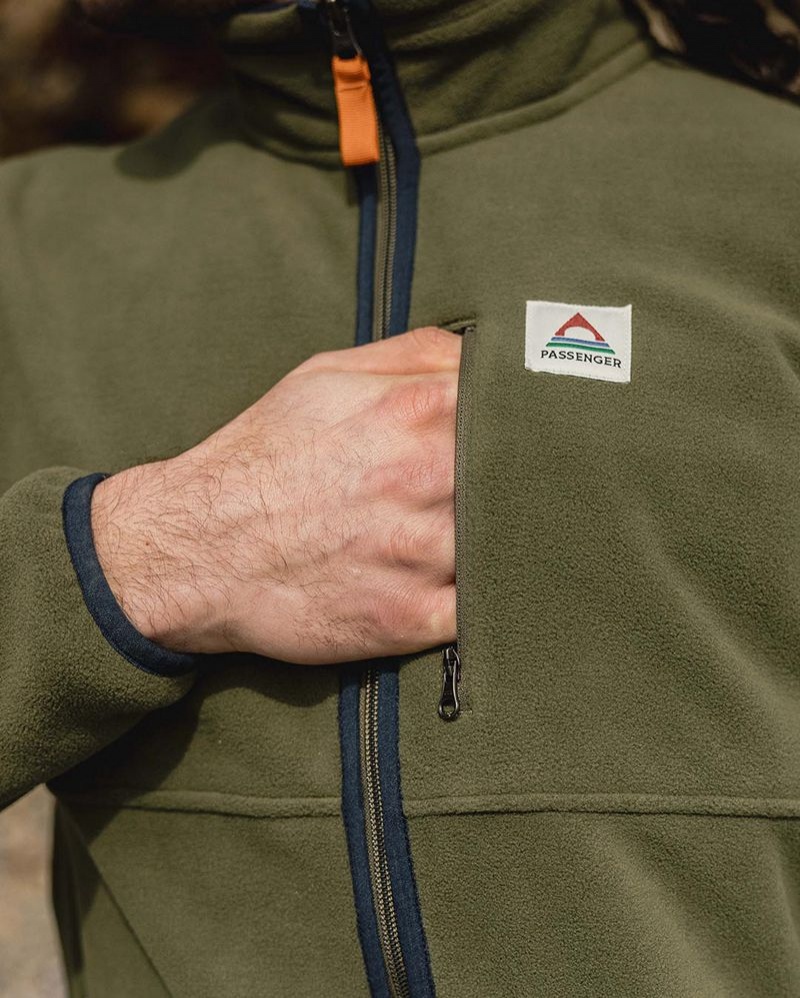 Runo Passenger Ridge Full Zip Recycled Polar Męskie Khaki | Polska-VODHJA641
