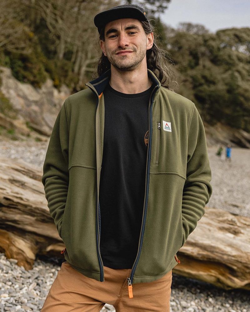 Runo Passenger Ridge Full Zip Recycled Polar Męskie Khaki | Polska-VODHJA641