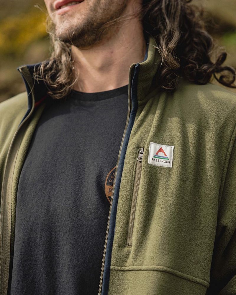 Runo Passenger Ridge Full Zip Recycled Polar Męskie Khaki | Polska-VODHJA641