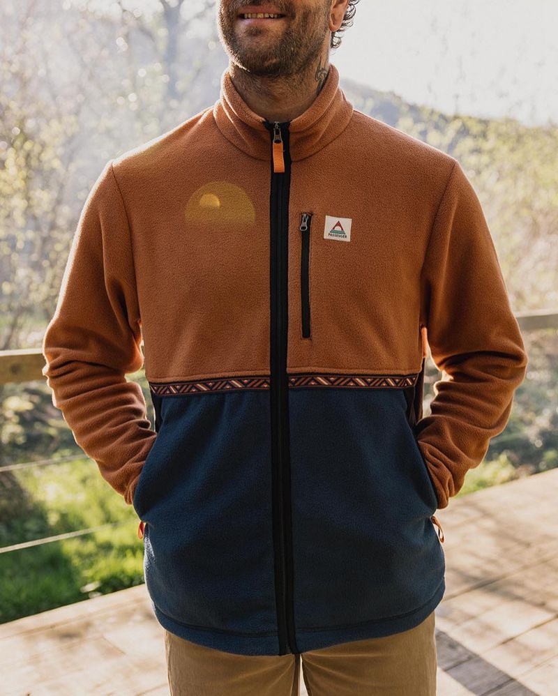 Runo Passenger Ridge Full Zip Recycled Polar Męskie Pomarańczowe Brązowe | Polska-MQRUYL169