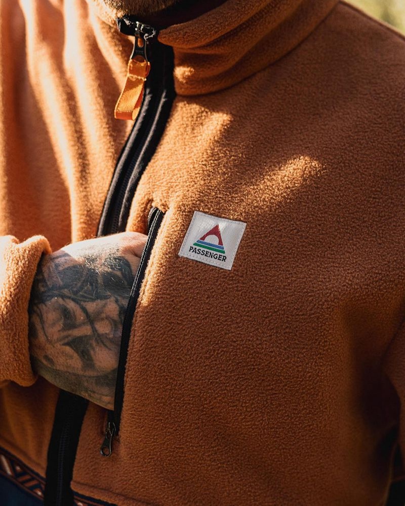 Runo Passenger Ridge Full Zip Recycled Polar Męskie Pomarańczowe Brązowe | Polska-MQRUYL169