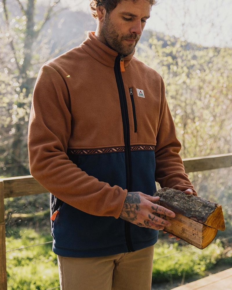 Runo Passenger Ridge Full Zip Recycled Polar Męskie Pomarańczowe Brązowe | Polska-MQRUYL169