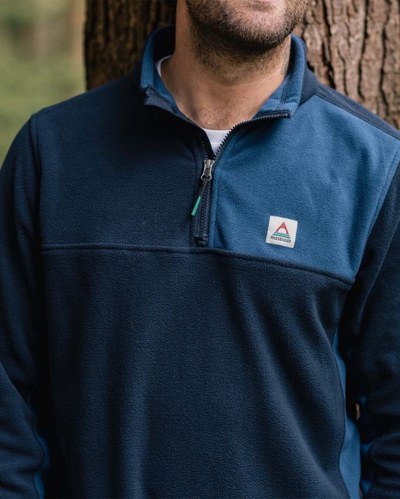 Runo Passenger Root Recycled Polar 1/4 Zip Męskie Jasny Granatowe | Polska-UQLFOP140