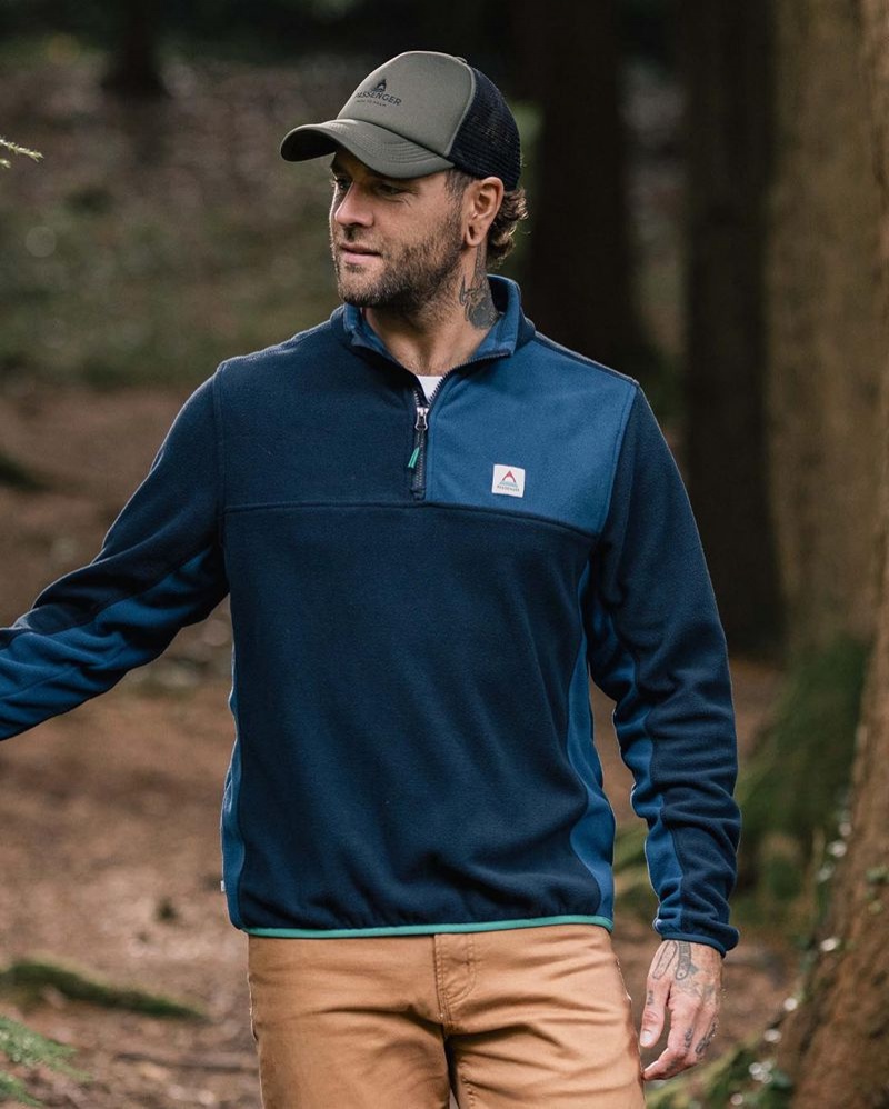 Runo Passenger Root Recycled Polar 1/4 Zip Męskie Jasny Granatowe | Polska-UQLFOP140