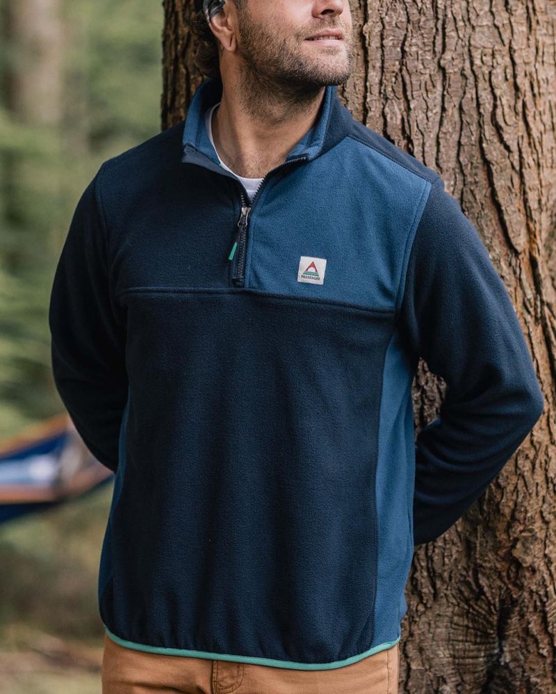 Runo Passenger Root Recycled Polar 1/4 Zip Męskie Jasny Granatowe | Polska-UQLFOP140