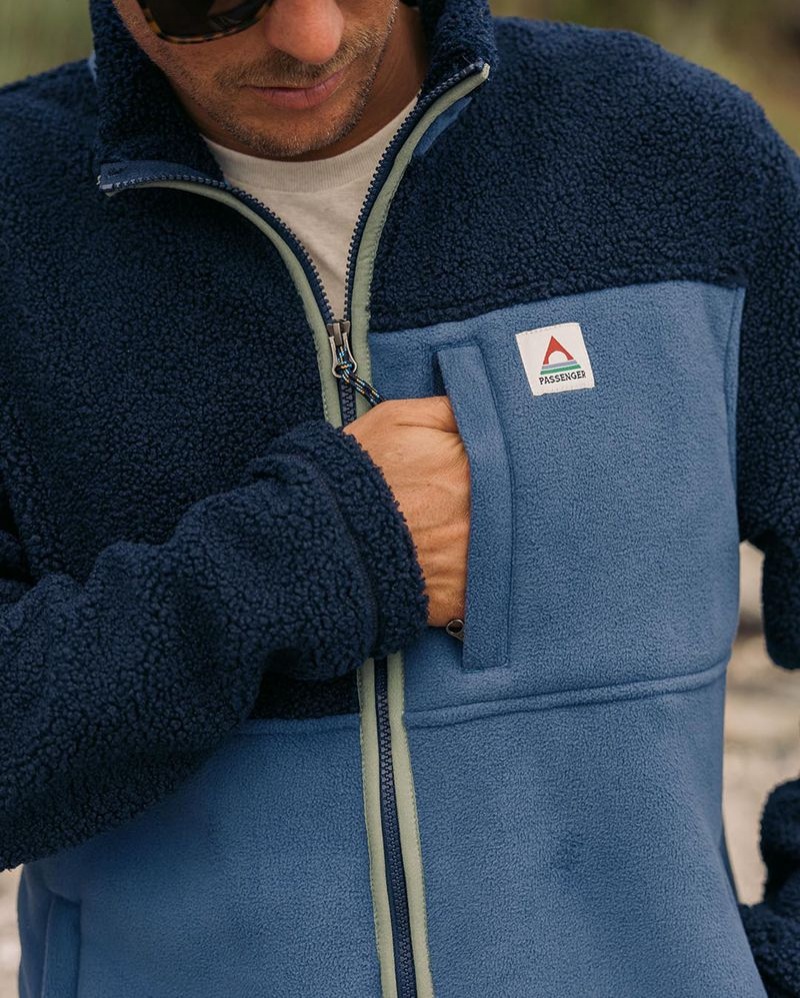 Runo Passenger Sendero Recycled Full Zip Męskie Jasny Granatowe | Polska-XTSKBC305