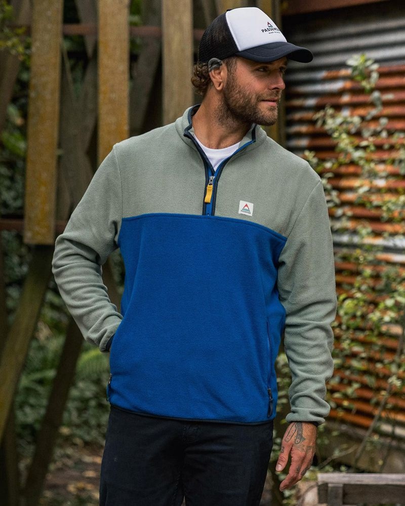 Runo Passenger Set Off Recycled Polar 1/4 Zip Męskie Niebieskie | Polska-GEWKIN974