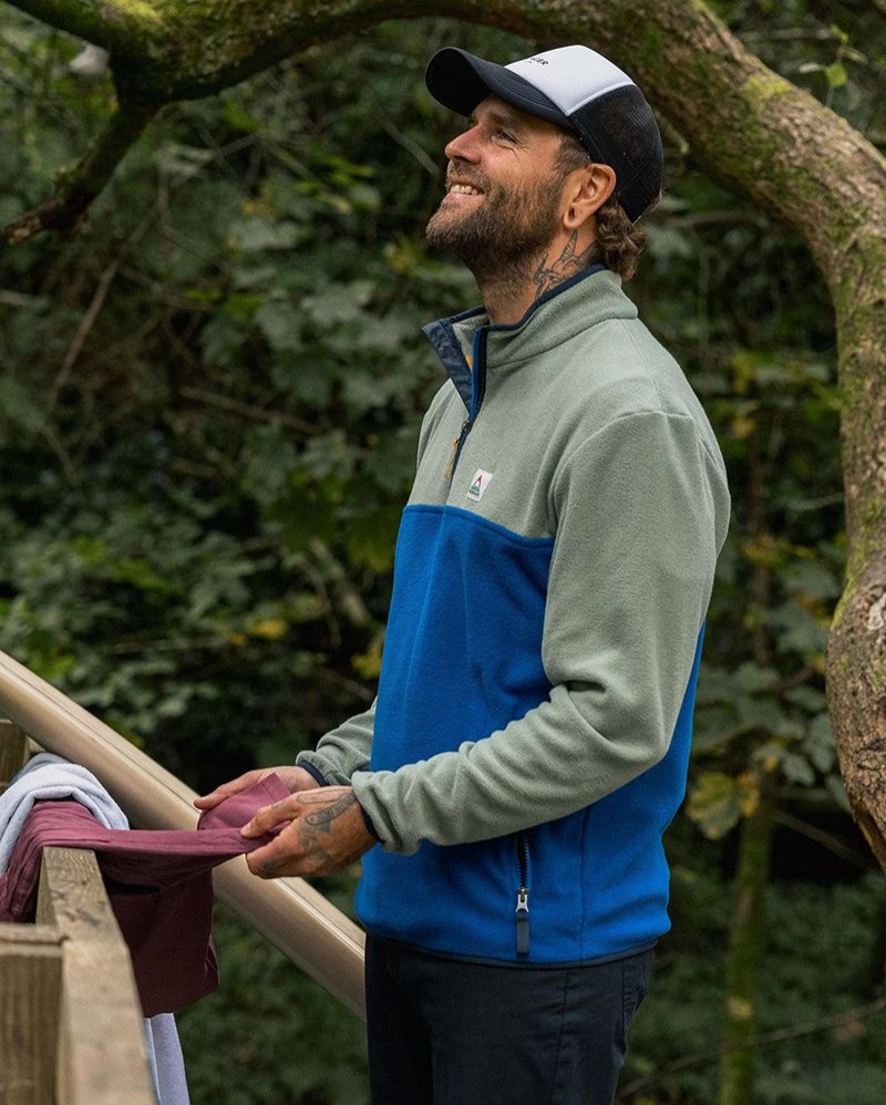 Runo Passenger Set Off Recycled Polar 1/4 Zip Męskie Niebieskie | Polska-GEWKIN974
