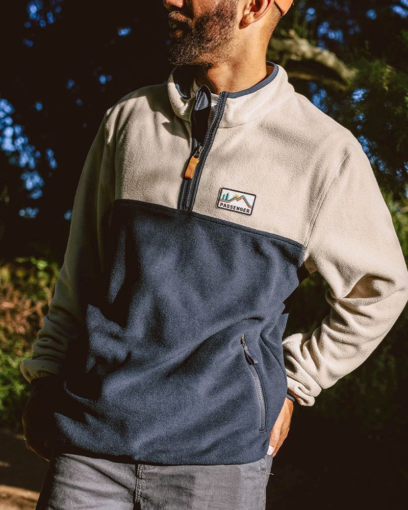 Runo Passenger Set Off Recycled Polar 1/4 Zip Męskie Oatmeal | Polska-EIBJQH817